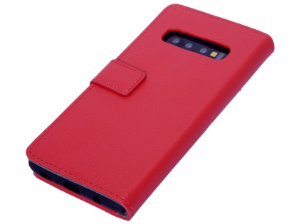 Synthetic Leather Wallet Case with Stand for Samsung Galaxy S10+ - Red Leather Wallet Case