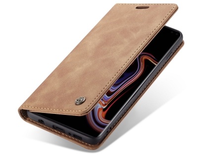 CaseMe Slim Synthetic Leather Wallet Case with Stand for Samsung Galaxy S10+ - Tan Leather Wallet Case