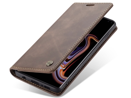 CaseMe Slim Synthetic Leather Wallet Case with Stand for Samsung Galaxy S10+ - Chocolate Leather Wallet Case