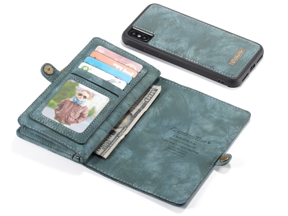 CaseMe 2-in-1 Synthetic Leather Wallet Case for iPhone XS Max - Teal/Ash