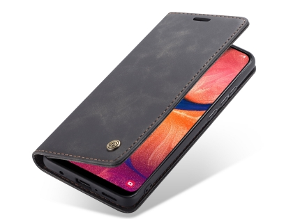 CaseMe Slim Synthetic Leather Wallet Case with Stand for Samsung Galaxy A50 - Charcoal Leather Wallet Case