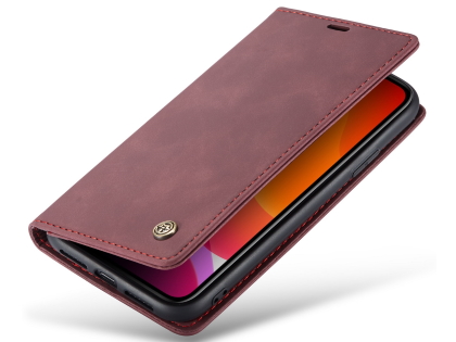 CaseMe Slim Synthetic Leather Wallet Case with Stand for iPhone 11 - Burgundy