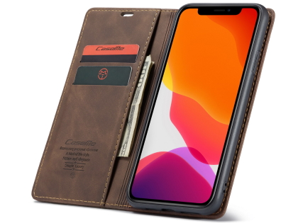 CaseMe Slim Synthetic Leather Wallet Case with Stand for iPhone 11 Pro Max - Chocolate