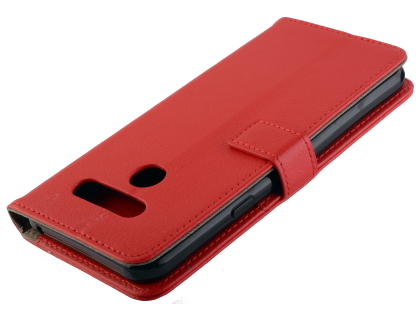 Synthetic Leather Wallet Case with Stand for LG Q60 - Red Leather Wallet Case