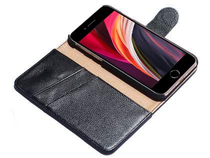 Premium Leather Wallet Case for iPhone SE 2 / SE 3 - Black