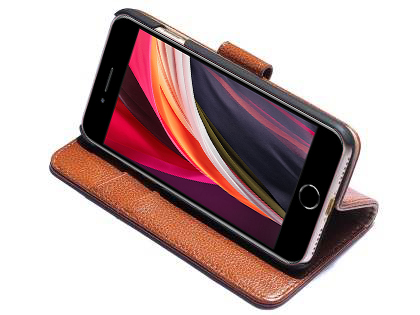 Premium Leather Wallet Case for iPhone SE 2 / SE 3 - Caramel