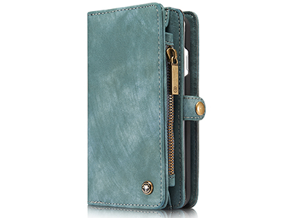 CaseMe 2-in-1 Synthetic Leather Wallet Case for iPhone SE 2 / SE 3 - Teal/Ash Leather Wallet Case