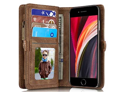 CaseMe 2-in-1 Synthetic Leather Wallet Case for iPhone SE 2 / SE 3 - Beige/Tan