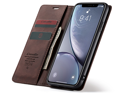 CaseMe Slim Synthetic Leather Wallet Case with Stand for iPhone XR - Chocolate