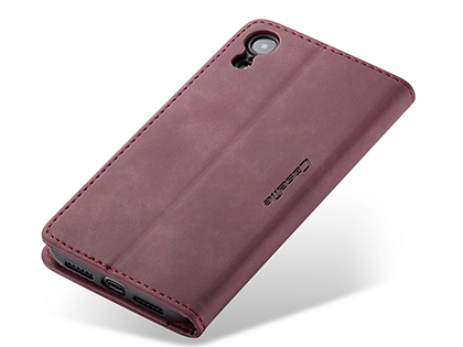 CaseMe Slim Synthetic Leather Wallet Case with Stand for iPhone XR - Burgundy