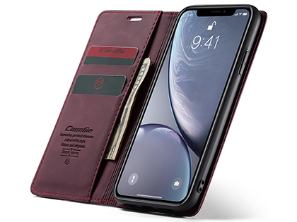 CaseMe Slim Synthetic Leather Wallet Case with Stand for iPhone Xs Max - Burgundy