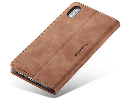 CaseMe Slim Synthetic Leather Wallet Case with Stand for iPhone Xs Max - Tan