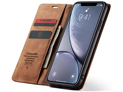 CaseMe Slim Synthetic Leather Wallet Case with Stand for iPhone Xs Max - Tan