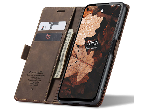CaseMe Slim Synthetic Leather Wallet Case with Stand for Google Pixel 4a - Chocolate
