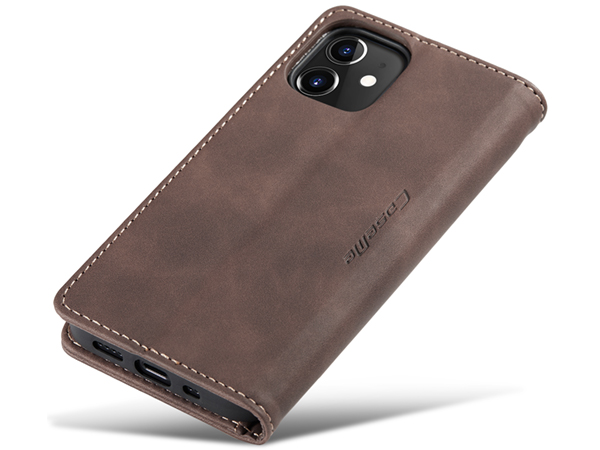 CaseMe Slim Synthetic Leather Wallet Case with Stand for iPhone 12 - Chocolate