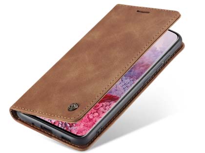 CaseMe Slim Synthetic Leather Wallet Case with Stand for Samsung Galaxy S20 FE 5G - Tan Leather Wallet Case