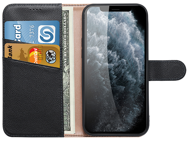 Premium Leather Wallet Case for Apple iPhone 12 Pro - Black
