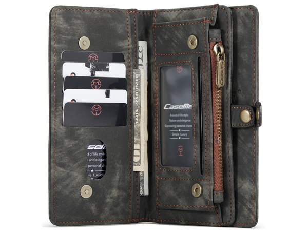 CaseMe 2-in-1 Synthetic Leather Wallet Case for iPhone 12 - Khaki/Grey
