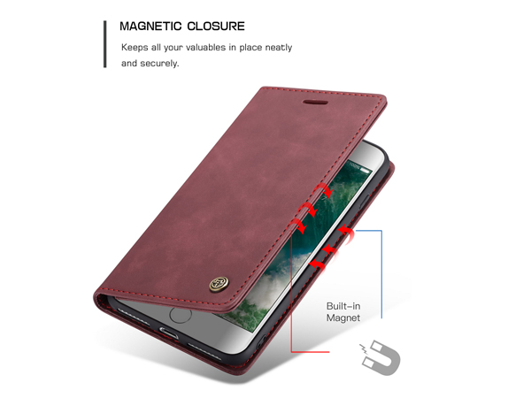 CaseMe Slim Synthetic Leather Wallet Case with Stand for iPhone 8 Plus/7 Plus - Burgundy