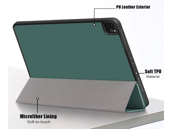Premium Slim Synthetic Leather Flip Case with Stand for iPad Pro 12.9 (2020) - Green Leather Flip Case