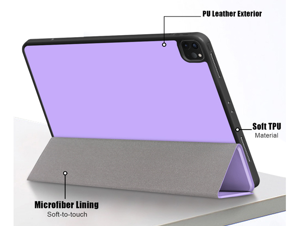 Premium Slim Synthetic Leather Flip Case with Stand for iPad Pro 12.9 (2020) - Lilac Leather Flip Case