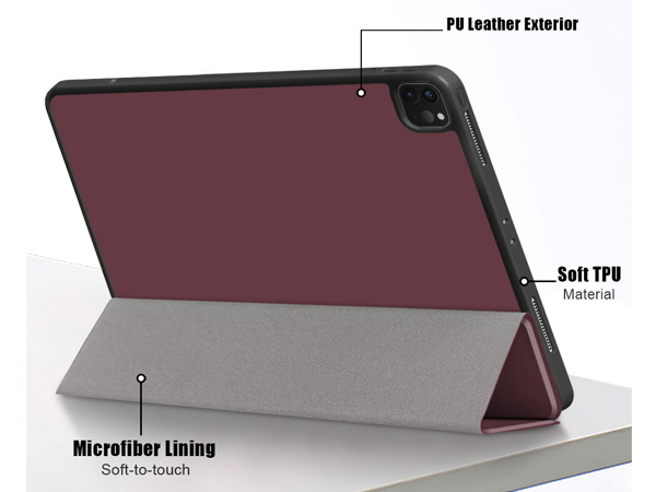 Premium Slim Synthetic Leather Flip Case with Stand for iPad Pro 12.9 (2020) - Burgundy Leather Flip Case