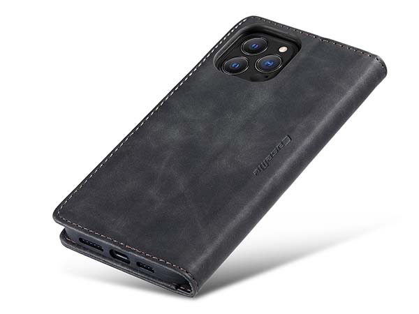 CaseMe Slim Synthetic Leather Wallet Case with Stand for iPhone 13 Pro - Charcoal