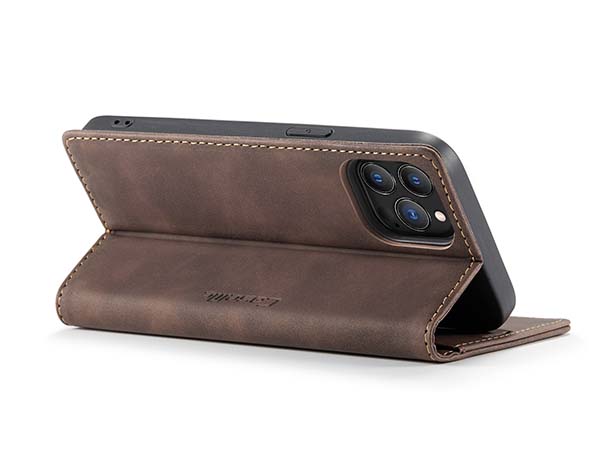 CaseMe Slim Synthetic Leather Wallet Case with Stand for iPhone 13 Pro - Chocolate
