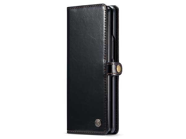 CaseMe Slim Synthetic Leather Wallet Case with Stand for Samsung Galaxy Z Fold3 5G - Black Leather Wallet Case