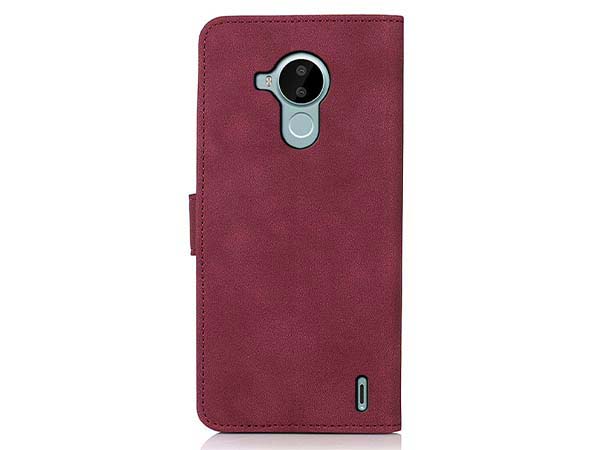 Khazneh Retro Synthetic Leather Wallet Case with Stand for Nokia C30 - Burgundy Leather Wallet Case