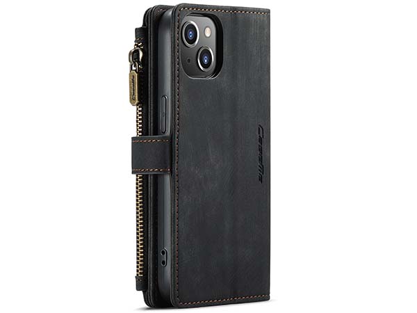 CaseMe Synthetic Leather Wallet Case with Zipper Pocket for iPhone 13 - Charcoal