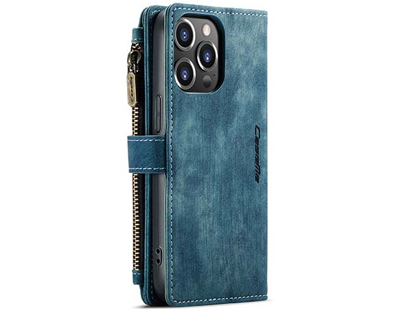 CaseMe Synthetic Leather Wallet Case with Zipper Pocket for iPhone 13 Pro - Teal