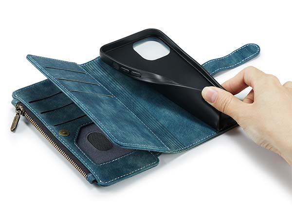CaseMe Synthetic Leather Wallet Case with Zipper Pocket for iPhone 13 Pro Max - Teal