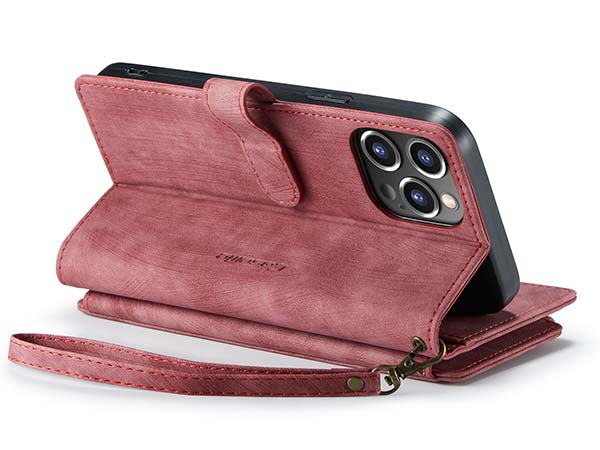CaseMe Synthetic Leather Wallet Case with Zipper Pocket for iPhone 13 Pro Max - Blush