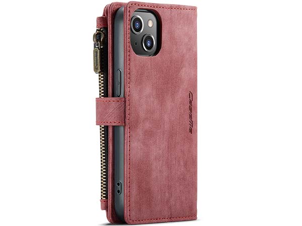CaseMe Synthetic Leather Wallet Case with Zipper Pocket for iPhone 14 - Blush