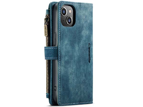 CaseMe Synthetic Leather Wallet Case with Zipper Pocket for iPhone 14 Plus - Teal
