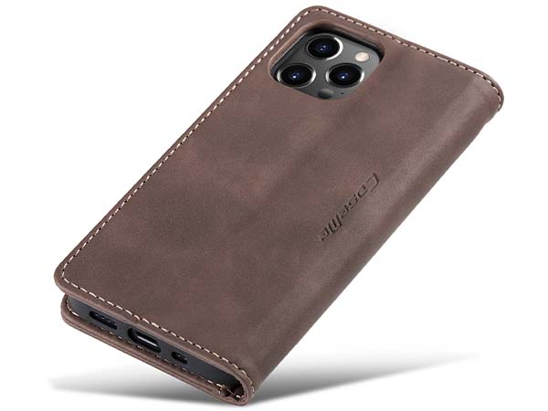 CaseMe Slim Synthetic Leather Wallet Case with Stand for iPhone 14 Pro - Chocolate
