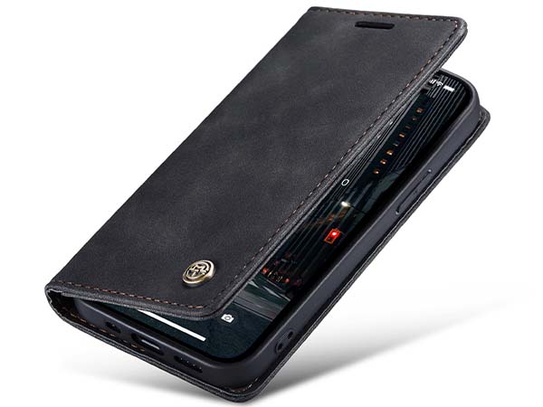 CaseMe Slim Synthetic Leather Wallet Case with Stand for iPhone 14 Pro Max - Charcoal Leather Wallet Case