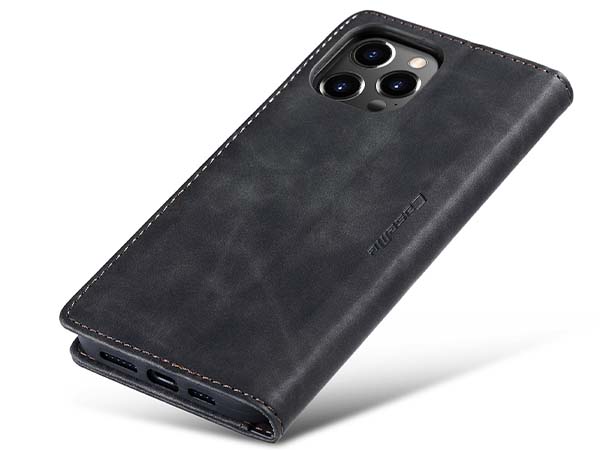 CaseMe Slim Synthetic Leather Wallet Case with Stand for iPhone 14 Pro Max - Charcoal