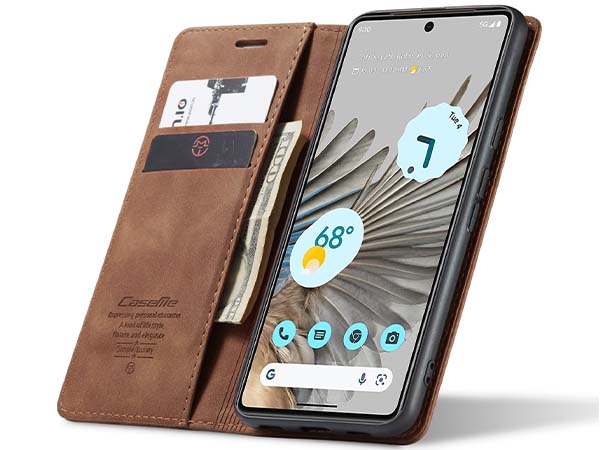 CaseMe Slim Synthetic Leather Wallet Case with Stand for Google Pixel 7 Pro - Tan