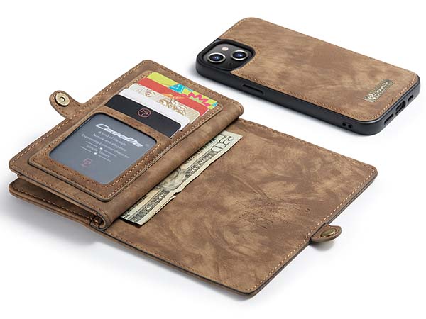 CaseMe 2-in-1 Synthetic Leather Wallet Case for iPhone 13 Mini - Beige/Tan