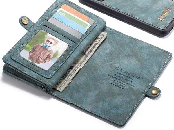 CaseMe 2-in-1 Synthetic Leather Wallet Case for iPhone 12 Pro - Teal/Ash
