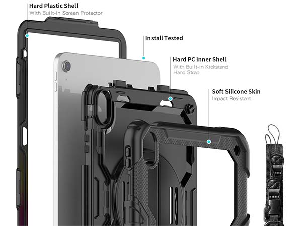 Rugged Impact Case with Strap for iPad 10th Gen 10.9 (2022) - Classic Black