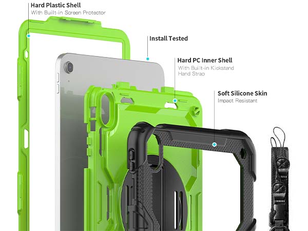 Rugged Impact Case with Strap for iPad 10th Gen 10.9 (2022) - Green