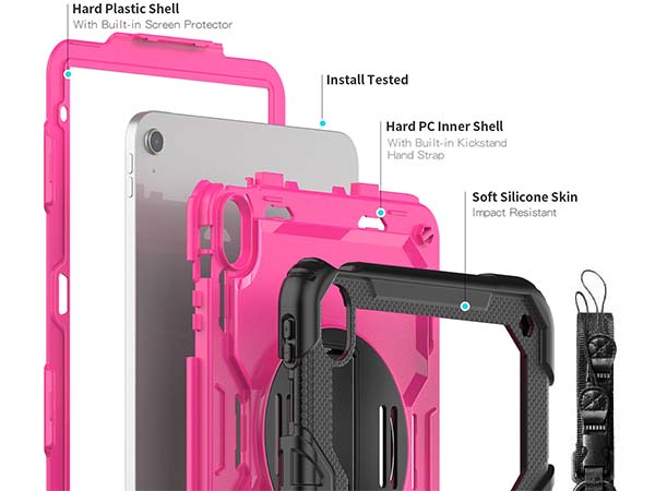 Rugged Impact Case with Strap for iPad 10th Gen 10.9 (2022) - Pink