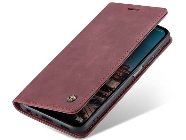 CaseMe Slim Synthetic Leather Wallet Case with Stand for Samsung Galaxy A14 - Burgundy Leather Wallet Case