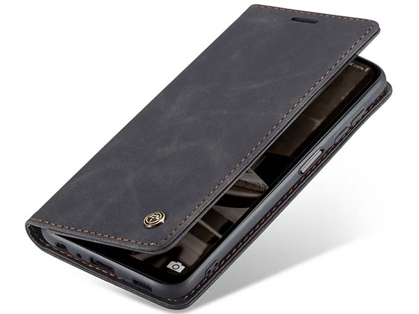 CaseMe Slim Synthetic Leather Wallet Case with Stand for Samsung Galaxy A14 - Charcoal Leather Wallet Case