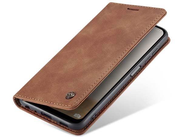 CaseMe Slim Synthetic Leather Wallet Case with Stand for Samsung Galaxy A14 - Tan Leather Wallet Case