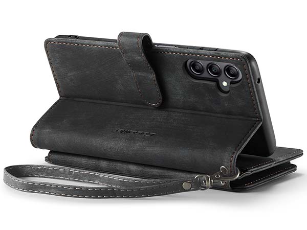 CaseMe Synthetic Leather Wallet Case with Zipper Pocket for Samsung Galaxy A14 - Charcoal Leather Wallet Case