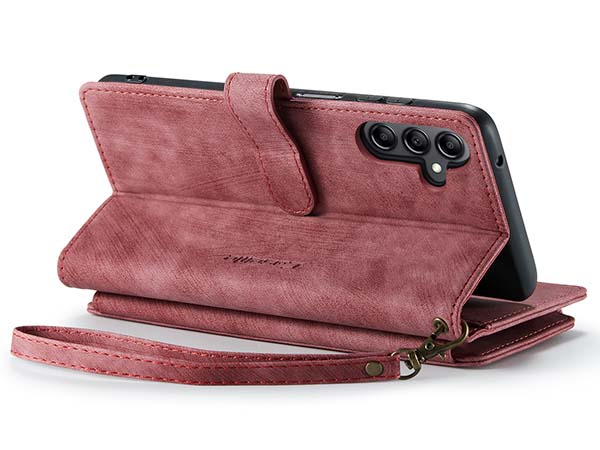 CaseMe Synthetic Leather Wallet Case with Zipper Pocket for Samsung Galaxy A14 - Blush Leather Wallet Case
